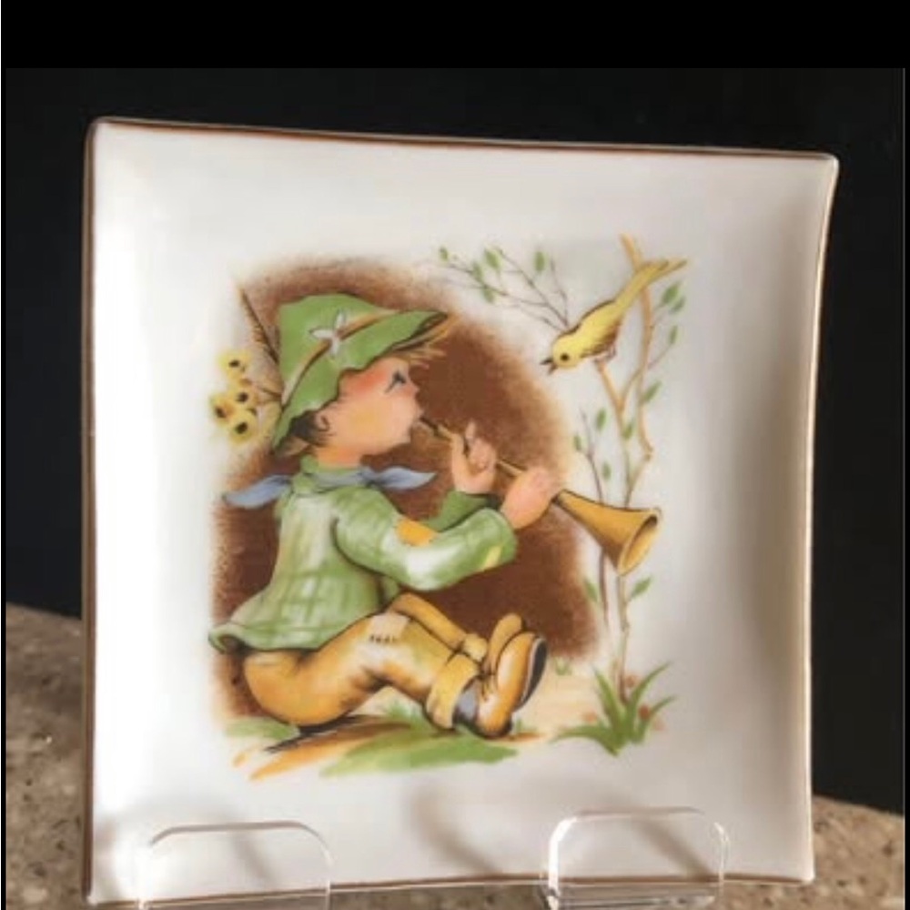 Vtg Hummel “Boy Playing Flute” Germany Porcelain Wall Plate